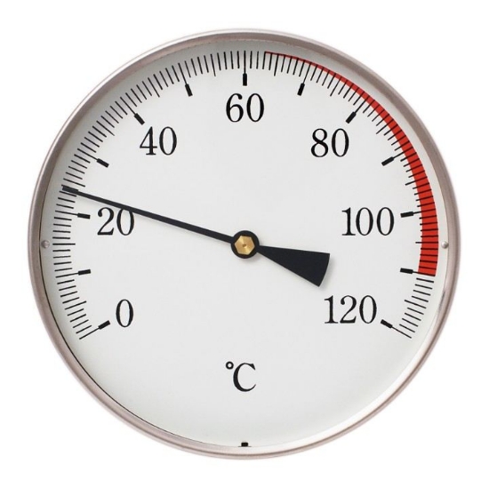 Obrázek z Teploměr DN100, 0-120°C, zad.výv. 1/2",jím.100 mm